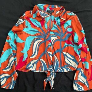 Rachel Zoe Orange Long Sleeve Crop Blouse